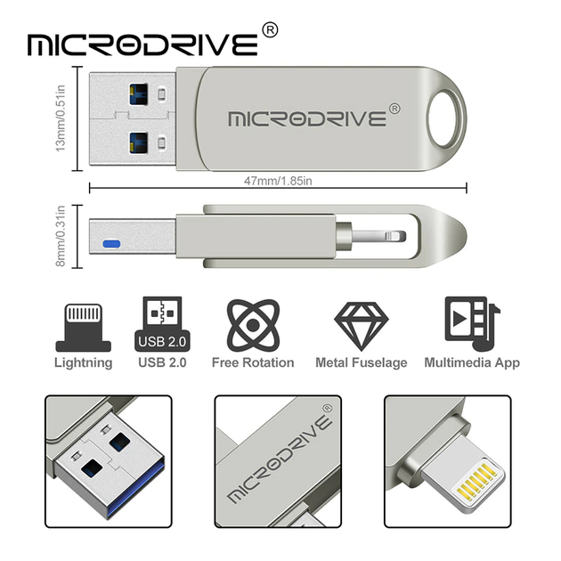Флешка металева 2в1 64ГБ USB-Lightning для Apple iPhone, iPad, iPod ...
