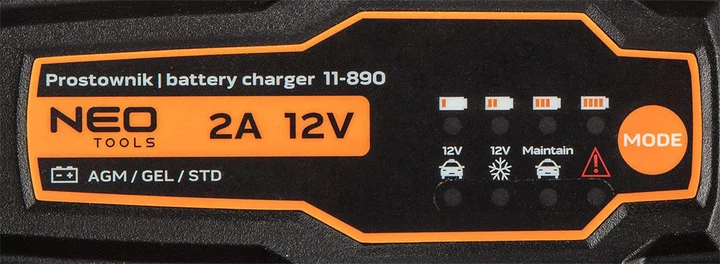 Prostownik automatyczny NEO Tools 2 A 35 W 4 - 60 Ah do akumulatorów STD / AGM / GEL 11-890 (5907558463279) - obraz 6
