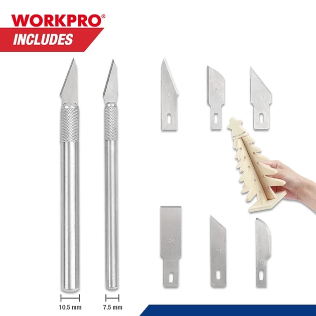 Набор ножей для точных работ/моделирования WORKPRO (8 пред.) W018020 - Фото 6 Набор ножей для точных работ/моделирования WORKPRO (8 пред.) W018020 - изображение 6