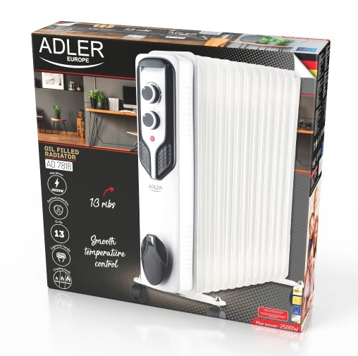Масляный обогреватель Adler AD7818 13 ребер 2500 Вт 3 режима защита от перегрева плавная регулировка температуры - изображение 8