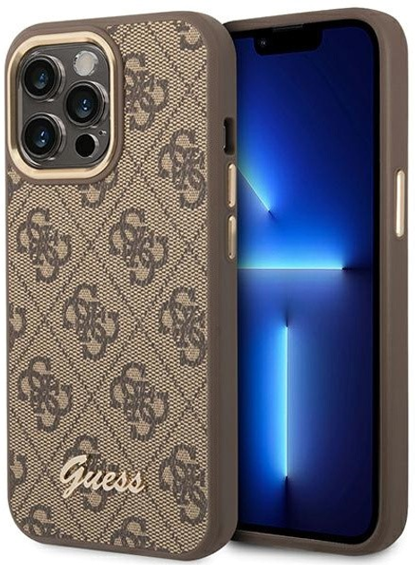 Etui plecki Guess 4G Vintage Gold Logo do Apple iPhone 14 Pro Max Brown (3666339065270) - obraz 1