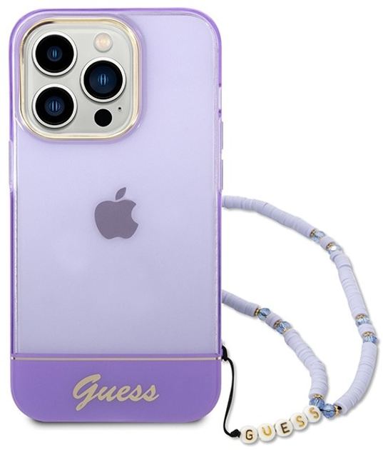 Etui plecki Guess Translucent Pearl Strap do Apple iPhone 14 Pro Max Purple (3666339064235) - obraz 3