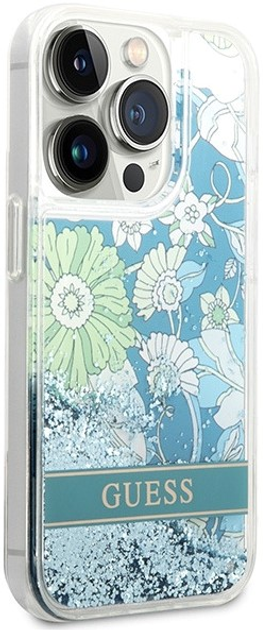 Etui plecki Guess Flower Liquid Glitter do Apple iPhone 14 Pro Max Green (3666339088453) - obraz 3