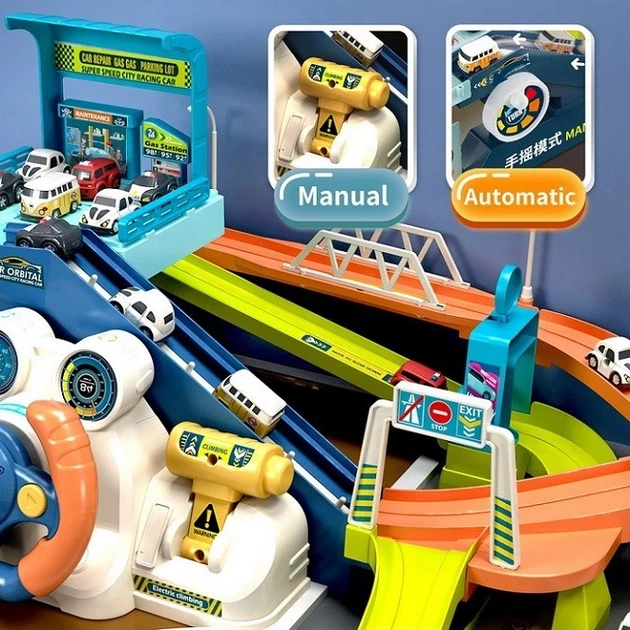 Большой детский автотрек парковка игровой развивающий 2в1 TUOSIQI TOYS для мальчиков с автоматическим лифтом машинками звуковыми эффектами и подсветкой - изображение 8