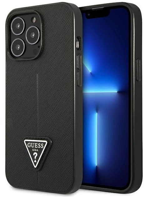 Панель Guess Saffiano Triangle Logo для Apple iPhone 14 Pro Max Чорний (3666339065393) - зображення 1