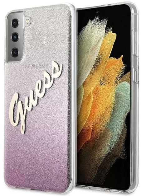 Панель Guess Glitter Gradient Script для Samsung Galaxy S21 Plus Рожевий (3700740495988) - зображення 1