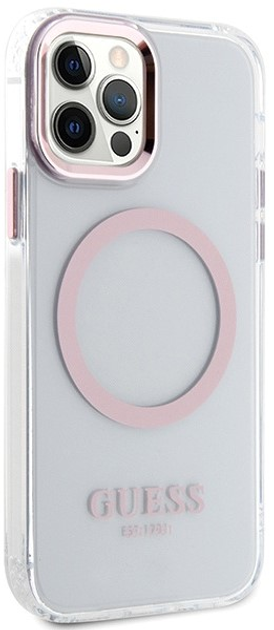 Etui plecki Guess Metal Outline Magsafe do Apple iPhone 12/12 Pro Pink (3666339169961) - obraz 3