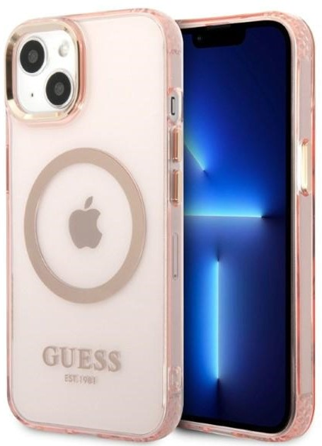 Etui plecki Guess Gold Outline Translucent MagSafe do Apple iPhone 13 Pink (3666339057107) - obraz 1