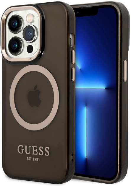 Etui plecki Guess Gold Outline Translucent MagSafe do Apple iPhone 14 Pro Black (3666339069605) - obraz 1