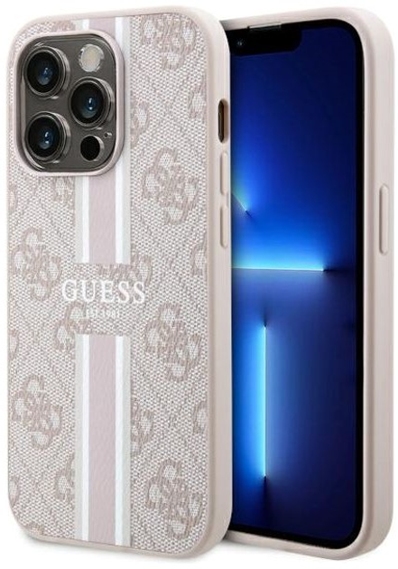 Панель Guess 4G Printed Stripes MagSafe для Apple iPhone 14 Pro Рожевий (3666339119898) - зображення 1