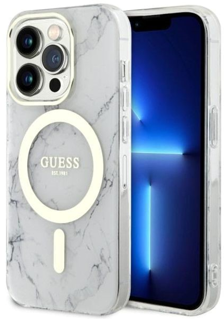 Панель Guess Marble MagSafe для Apple iPhone 14 Pro Білий (3666339118327) - зображення 1