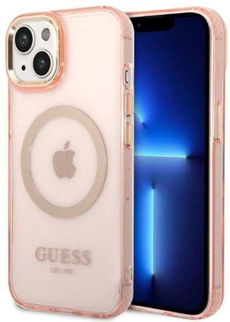 Панель Guess Gold Outline Translucent MagSafe для Apple iPhone 14 Plus Рожевий (3666339069674) - зображення 1