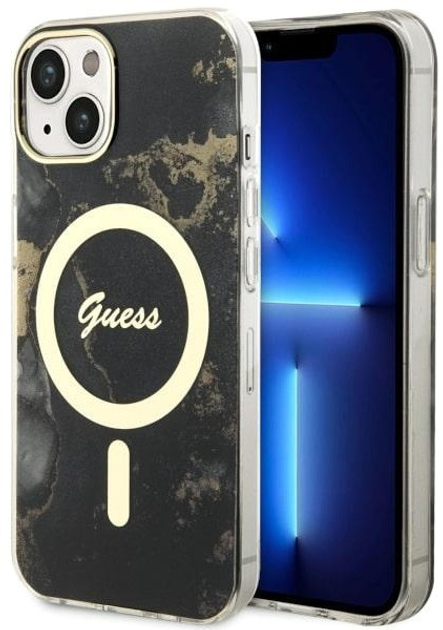 Панель Guess Golden Marble MagSafe для Apple iPhone 14 Plus Чорний (3666339115760) - зображення 1