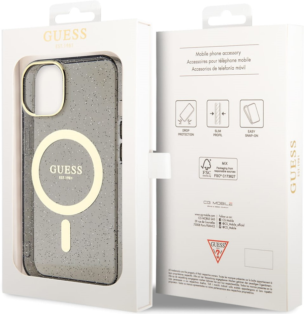 Etui plecki Guess Glitter Gold MagSafe do Apple iPhone 14 Black (3666339125561) - obraz 2
