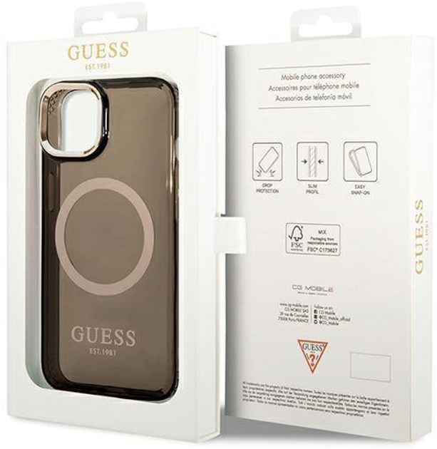 Etui plecki Guess Gold Outline Translucent MagSafe do Apple iPhone 14 Black (3666339069582) - obraz 3