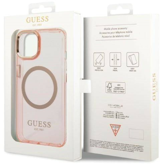 Панель Guess Gold Outline Translucent MagSafe для Apple iPhone 14 Рожевий (3666339069667) - зображення 3