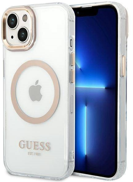 Панель Guess Metal Outline Magsafe для Apple iPhone 14 Золотий (3666339069704) - зображення 1