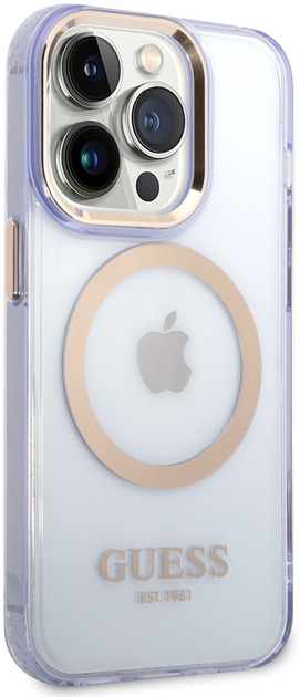 Etui plecki Guess Gold Outline Translucent MagSafe do Apple iPhone 14 Pro Max Purple (3666339069575) - obraz 1