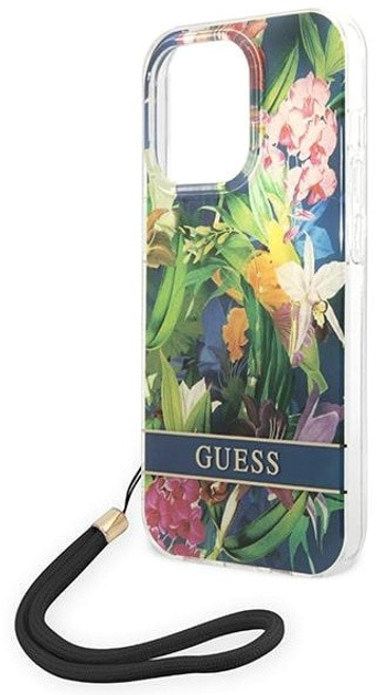 Etui plecki Guess Flower Strap do Apple iPhone 14 Pro Blue (3666339093976) - obraz 3