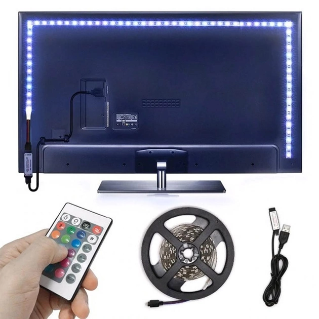 Світлодіодна стрічка LED RGB 5050 Світлова USB з пультом для фонового підсвічування телевізора IP65 2м - Фото 5 Світлодіодна стрічка LED RGB 5050 Світлова USB з пультом для фонового підсвічування телевізора IP65 2м - зображення 5
