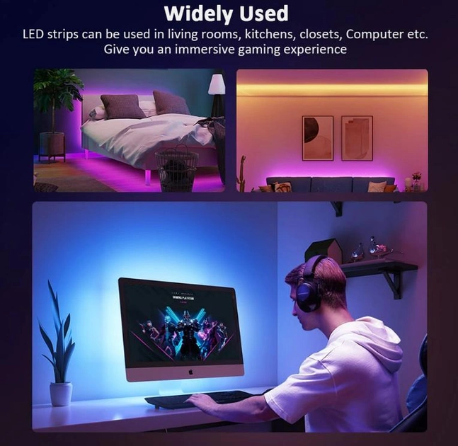 Світлодіодна стрічка LED RGB 5050 Світлова USB з пультом для фонового підсвічування телевізора IP65 2м - Фото 7 Світлодіодна стрічка LED RGB 5050 Світлова USB з пультом для фонового підсвічування телевізора IP65 2м - зображення 7