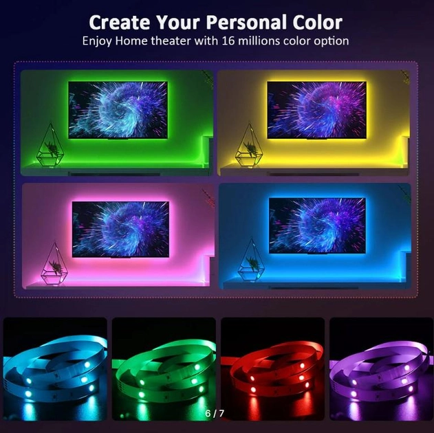 Світлодіодна стрічка LED RGB 5050 Світлова USB з пультом для фонового підсвічування телевізора IP65 2м - Фото 8 Світлодіодна стрічка LED RGB 5050 Світлова USB з пультом для фонового підсвічування телевізора IP65 2м - зображення 8