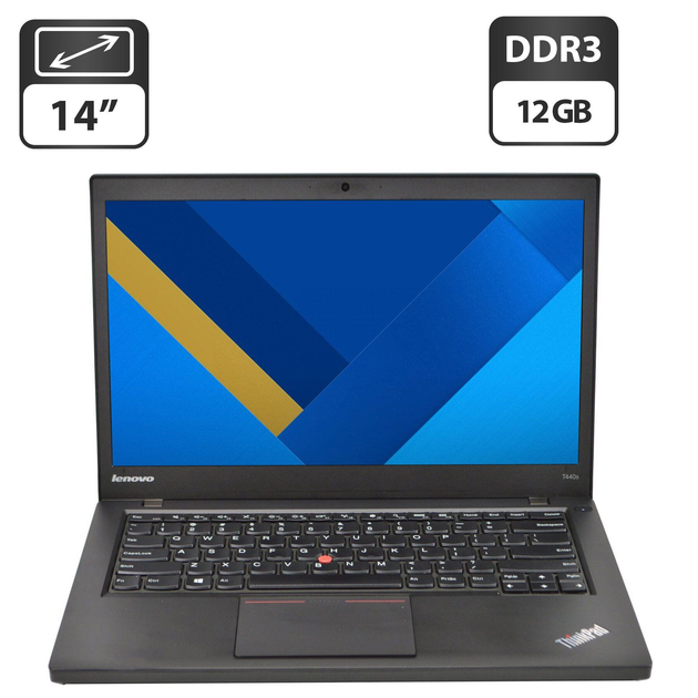 Ноутбук Lenovo ThinkPad T440s / 14" (1600x900) TN / Intel Core i7-4600U (2 (4) ядра по 2.1 - 3.3 GHz) / 12 GB DDR3 / 480 GB SSD / Intel HD Graphics 4400 / WebCam / VGA б/у - Фото 1 Ноутбук Lenovo ThinkPad T440s / 14" (1600x900) TN / Intel Core i7-4600U (2 (4) ядра по 2.1 - 3.3 GHz) / 12 GB DDR3 / 480 GB SSD / Intel HD Graphics 4400 / WebCam / VGA б/у - изображение 1