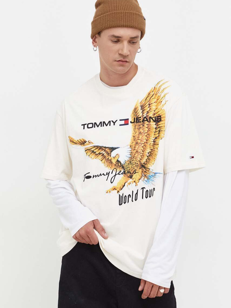 Koszulka męska bawełniana Tommy Jeans DM0DM17737 XL Jasnobeżowa (8720644985809) - obraz 1