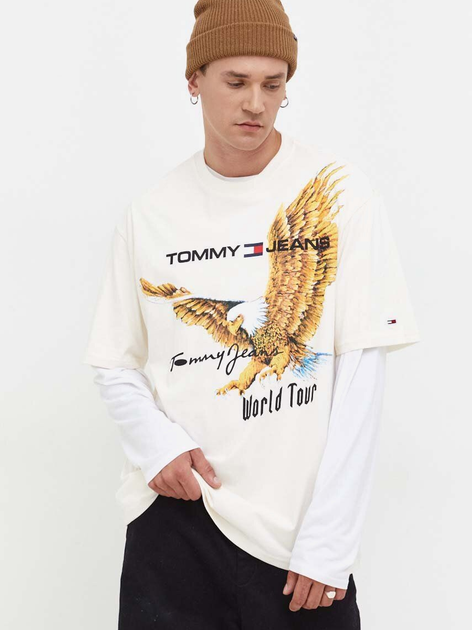 Футболка бавовняна чоловіча Tommy Jeans DM0DM17737-Beige XL Світло-бежева (8720644985809) - зображення 1