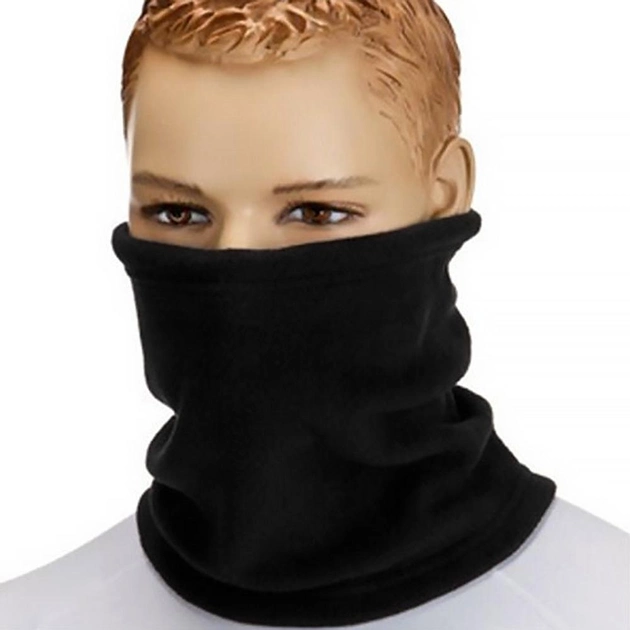Зимний мужской теплый флисовый снуд бафф, флисовый шарф черного цвета, размер универсальный - изображение 2