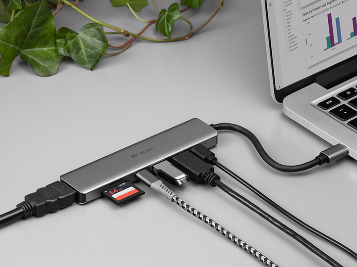 Adapter Tracer A-2 USB Type-C z czytnikiem kart, HDMI 4K, USB 3.0, PDW 60W (TRAPOD46997) - obraz 5