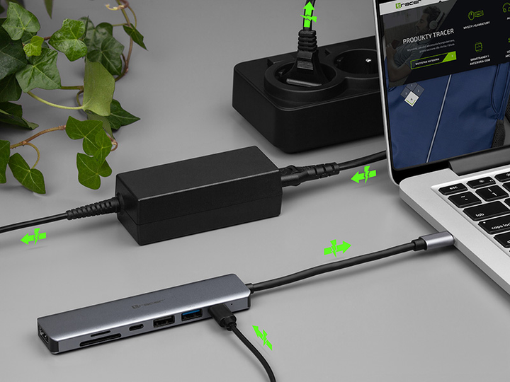 Adapter Tracer A-2 USB Type-C z czytnikiem kart, HDMI 4K, USB 3.0, PDW 60W (TRAPOD46997) - obraz 6