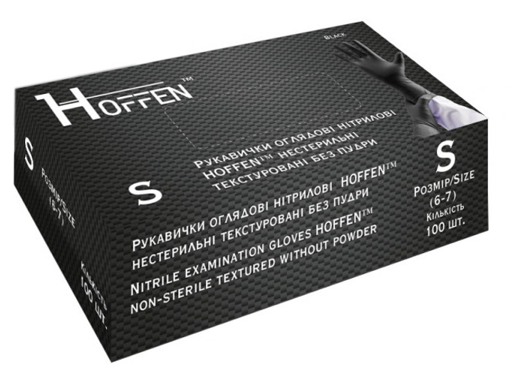 Перчатки нитриловые Hoffen размер S 50 пар Черные (CM_66009) - изображение 1
