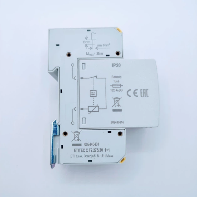 ОПН ограничитель перенапряжения ETI ETITEC C T2 275/20 (1+1) 2p защита инвертора по АС переменный ток - изображение 5