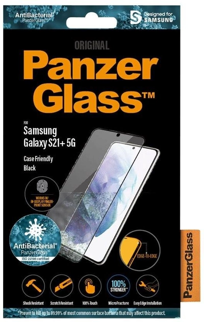 Szkło ochronne PanzerGlass Samsung Galaxy S21+ FP CaseFriendly, AntiBacterial, Black (7257) - obraz 1