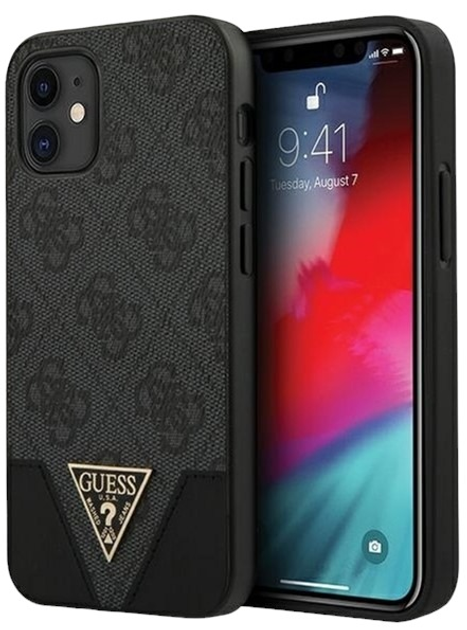 Etui plecki Guess 4G Triangle Collection do Apple iPhone 12 mini Grey (3700740480311) - obraz 1