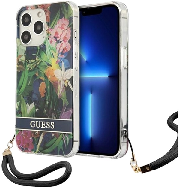 Etui plecki Guess Flower Strap do Apple iPhone 13/13 Pro Blue (3666339040451) - obraz 1