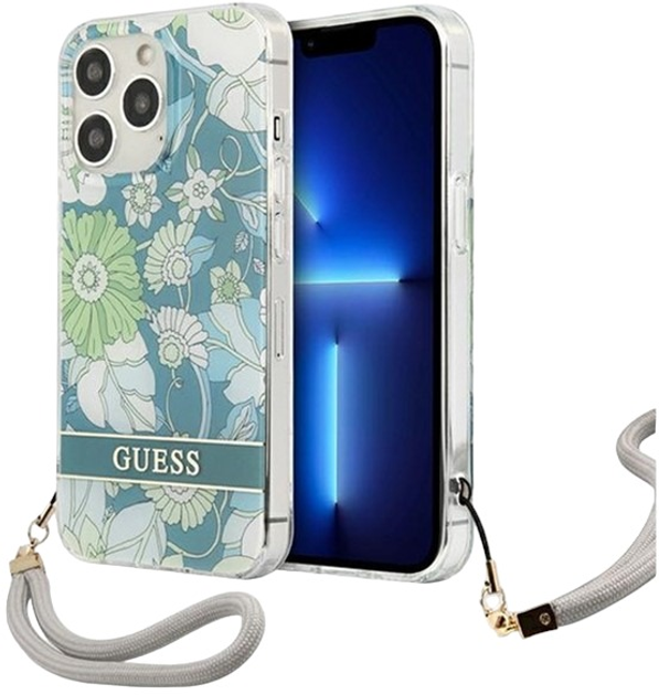 Etui plecki Guess Flower Strap do Apple iPhone 13/13 Pro Green (3666339040499) - obraz 1