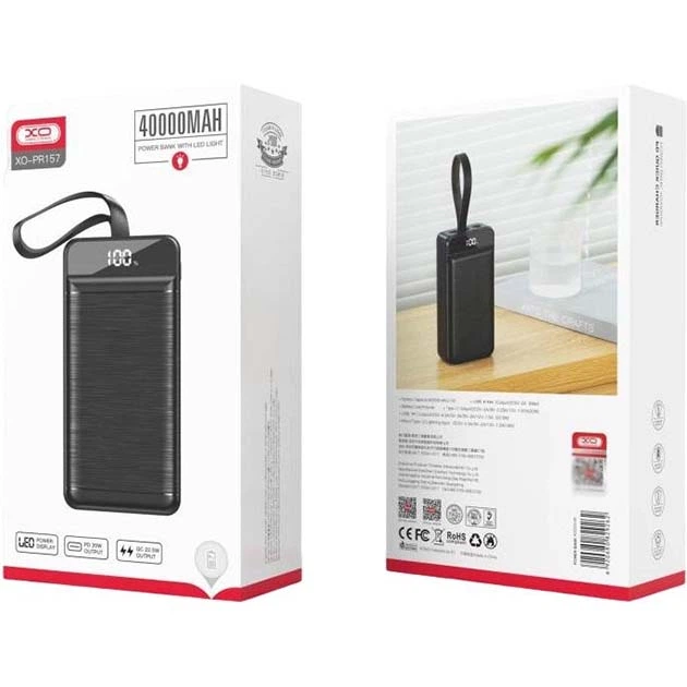 Power Bank XO PR157 PD20W+QC22.5W 40000mAh 3USB/Type-C/micro-USB/Lightning для пристроїв Чорний - изображение 2