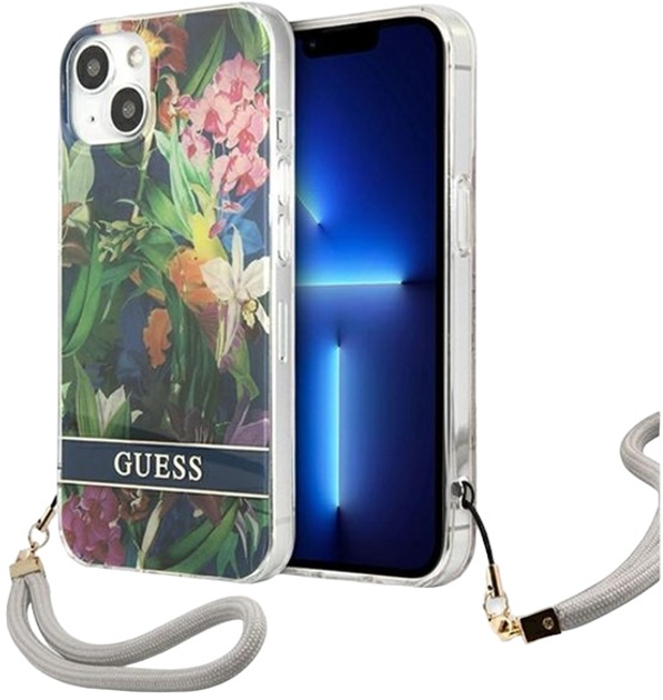 Etui plecki Guess Flower Strap do Apple iPhone 13 Blue (3666339040444) - obraz 1