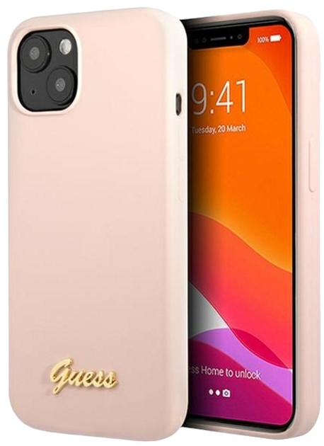 Панель Guess Silicone Script Gold Logo для Apple iPhone 13 Light Pink (3666339033361) - зображення 1