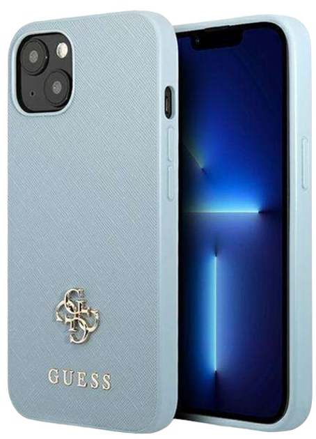 Панель Guess Saffiano Small Metal Logo для Apple iPhone 13 Blue (3666339048013) - зображення 1