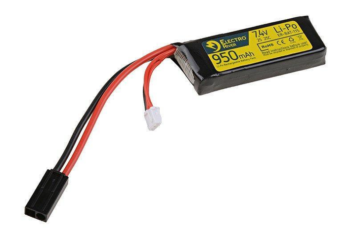 Акумулятор LiPo 7,4 V 950mAh 25/50C [ElectroRiver] (для страйкболу) - зображення 1