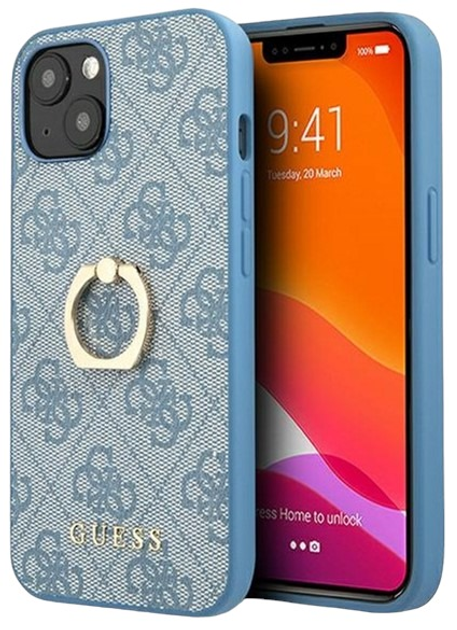 Etui plecki Guess with Ring Stand do Apple iPhone 13 mini Blue (3666339024031) - obraz 1