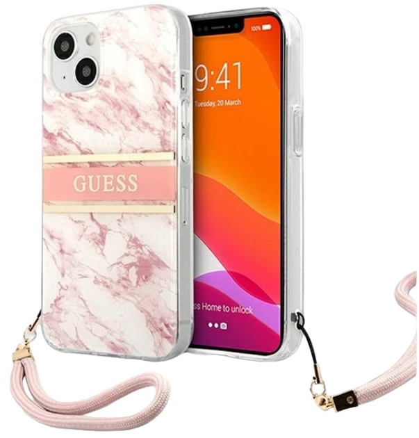 Etui plecki Guess Marble Strap Collection do Apple iPhone 13 mini Pink (3666339023072) - obraz 1