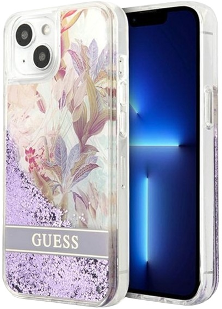 Etui plecki Guess Flower Liquid Glitter do Apple iPhone 13 mini Purple (3666339041274) - obraz 1