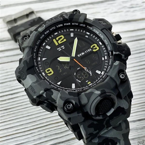 Часы наручные мужские с подсветкой Skmei 1155BCMGY gray camouflage - изображение 5