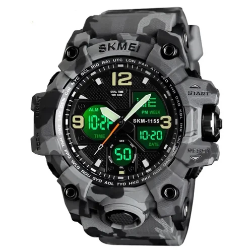 Часы наручные мужские с подсветкой Skmei 1155BCMGY gray camouflage - изображение 6