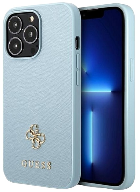 Etui plecki Guess Saffiano 4G Small Metal Logo do Apple iPhone 13 Pro Max Blue (3666339048037) - obraz 1