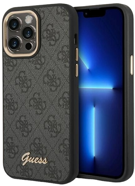 Etui plecki Guess 4G Vintage Gold Logo do Apple iPhone 14 Pro Black (3666339065225) - obraz 1